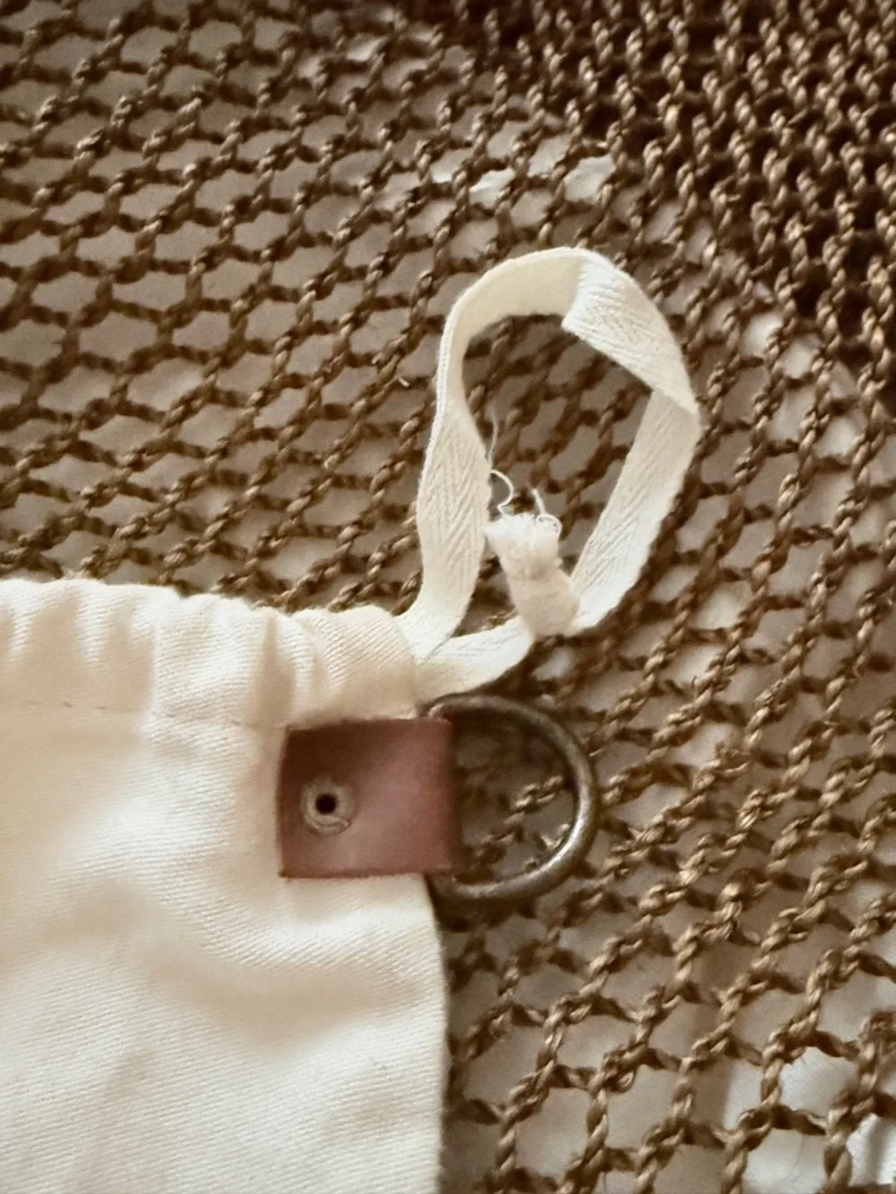 Handwoven Sisal Net Mesh Tote Bag Leather Straps - Brown Summer Beach Backpack - Picture 11 of 12